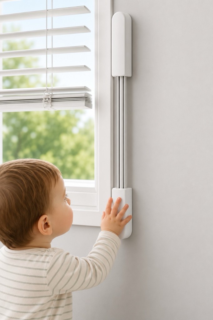 Child reaching a cord-free blind safety device — Make It Safe at home