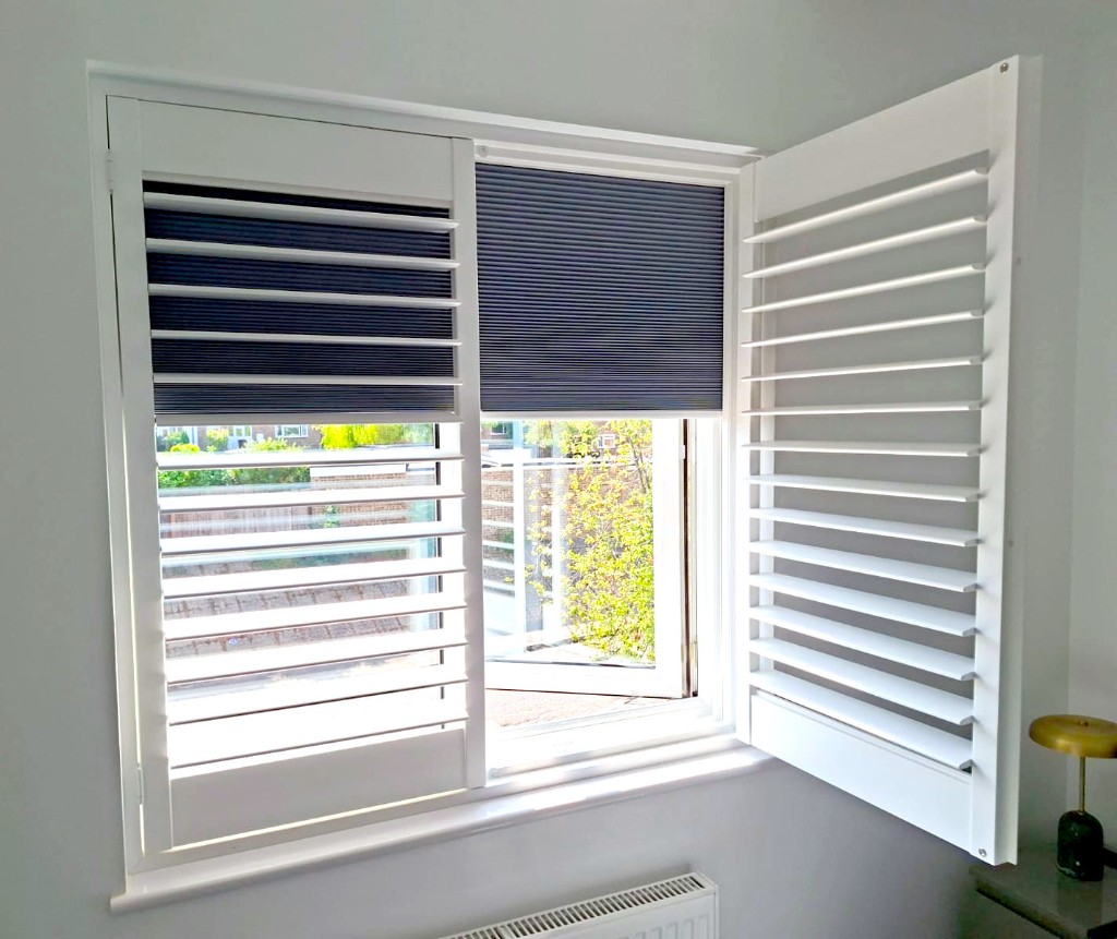 Pure White Shutters with Built-In Blackout Blind, Chatham