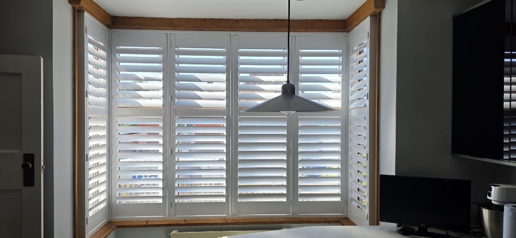 UK Manufactured Hardwood Shutters Installed in Maidstone, 89mm Louvres