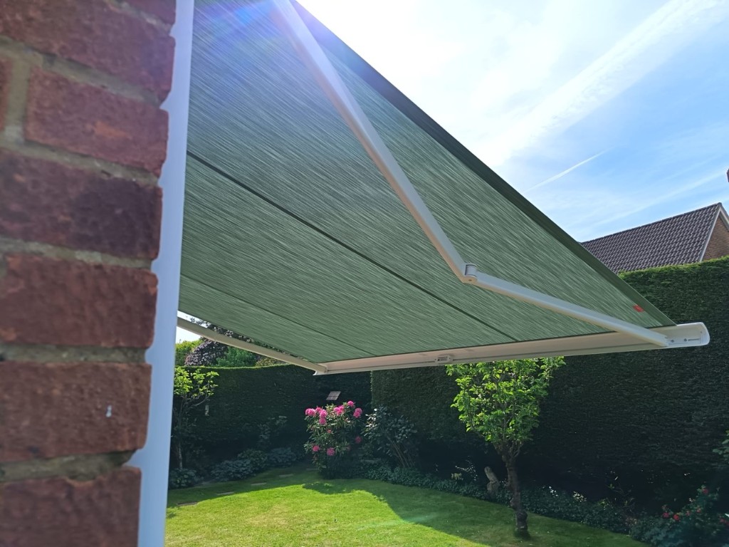 Underside of Weinor Cassita II green acrylic awning fabric in Loose, Kent